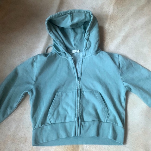 John Galt BRANDY MELVILLE “Crystal” Crop Sage Green Full ZIP Hoodie Sweatshirt - Picture 2 of 6